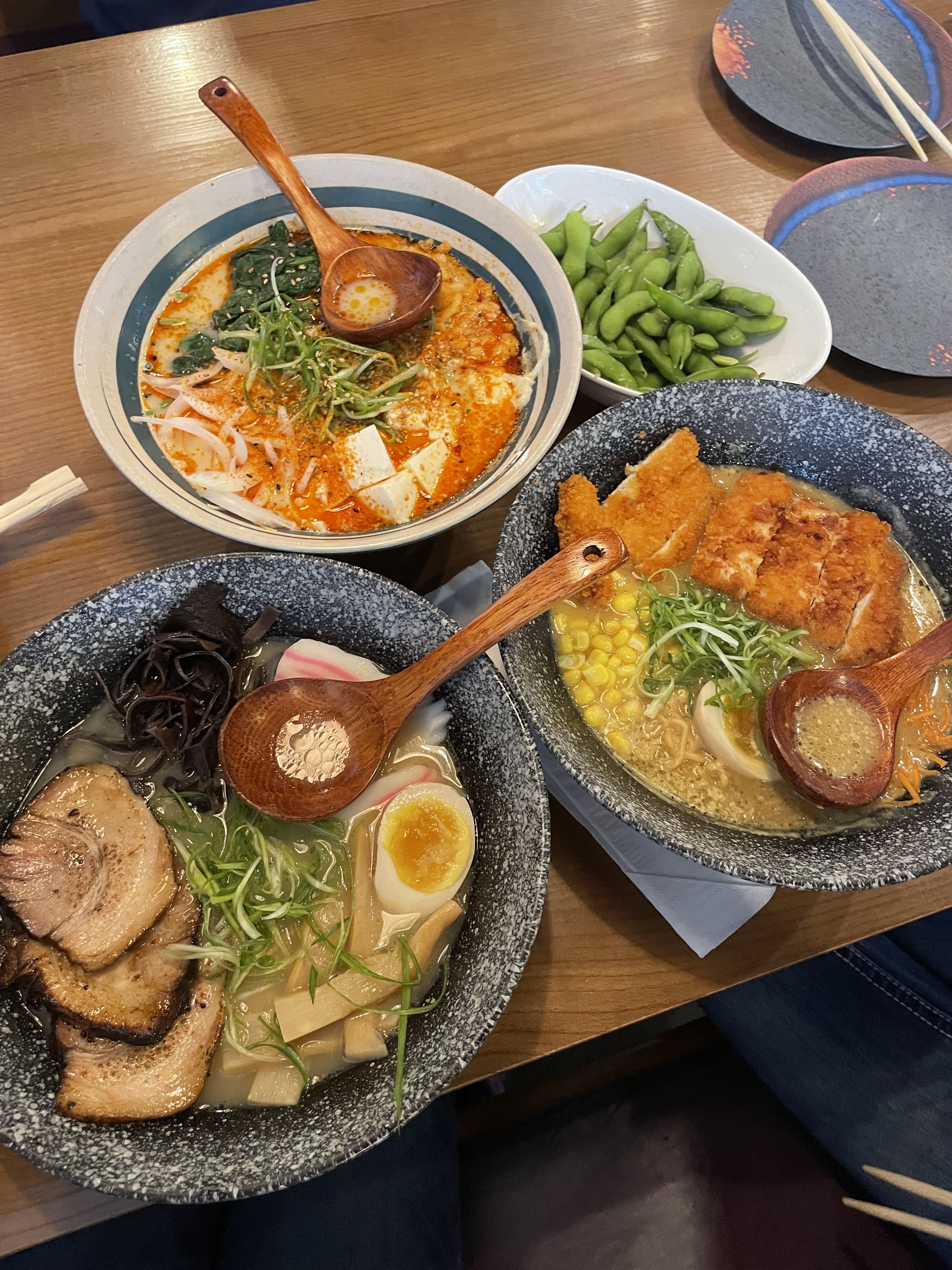 three bowls of ramen
